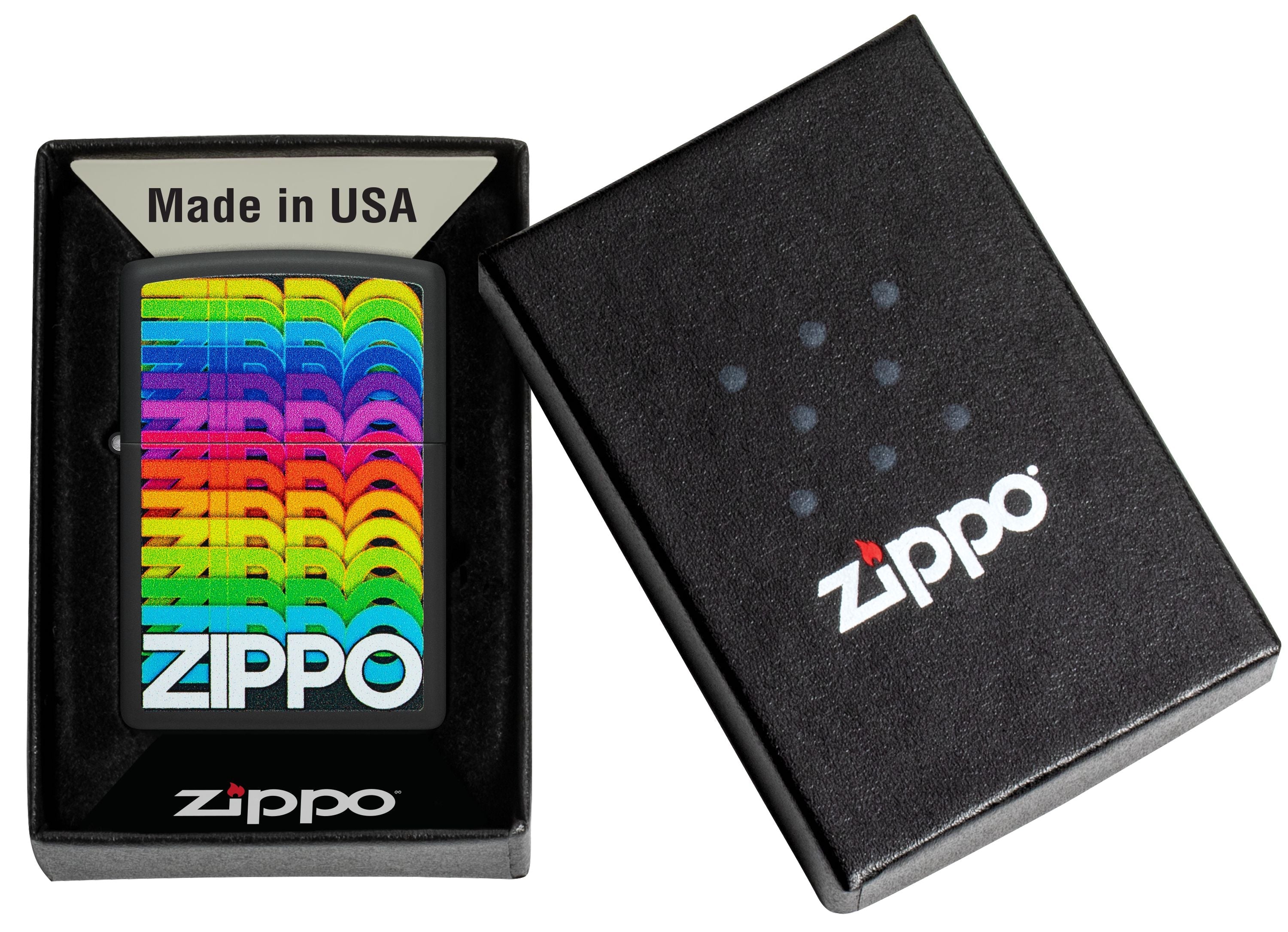 Zippo Rainbow Logo, Black Matte Lighter #46234