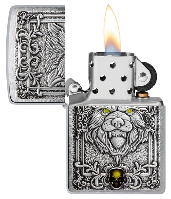 Zippo Wolf Emblem, Brushed Chrome Lighter #48690