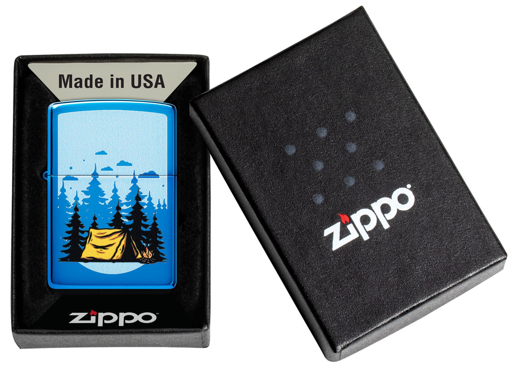 Zippo Camping Forest Scene, High Polish Blue Lighter #47214