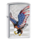 Zippo American Flag Eagle, High Polish Chrome Lighter #28449