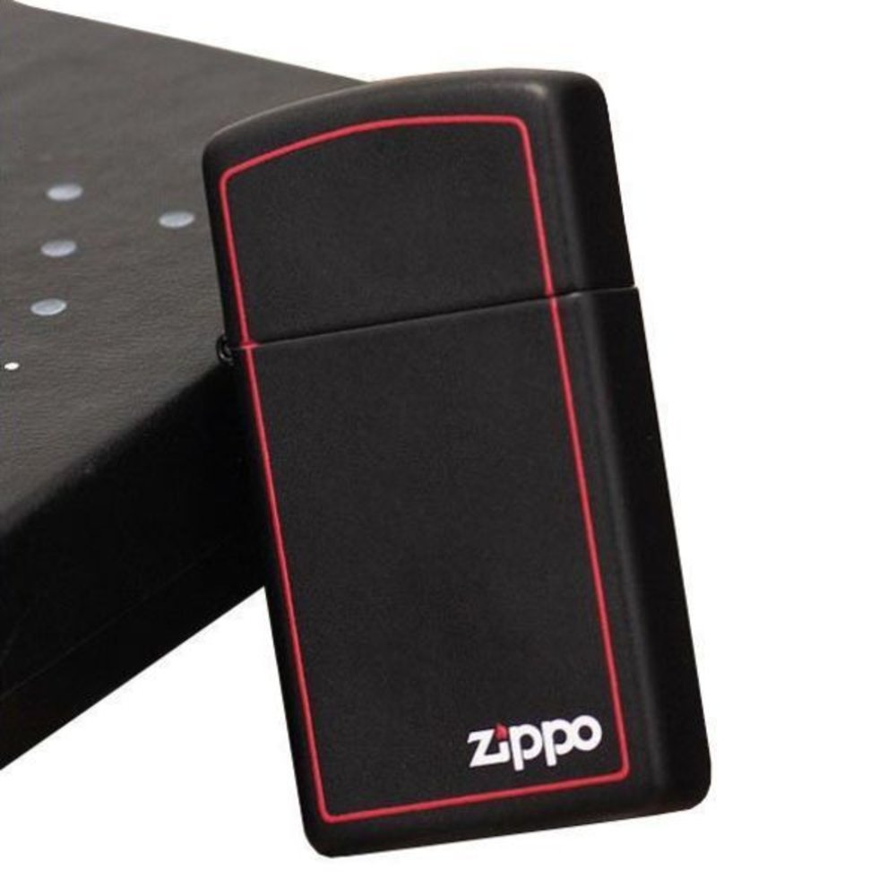 Zippo Slim Red Border, Black Matte Lighter #1618ZB