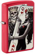 Zippo King and Queen Playing Cards, Red Matte Lighter #48624