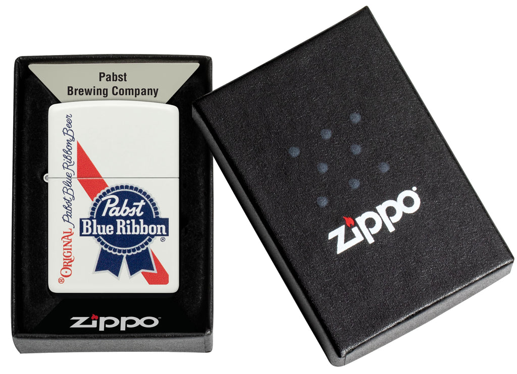 Zippo Pabst Blue Ribbon Beer, White Matte Lighter #48746