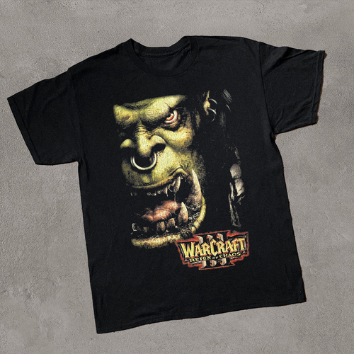 Black Warcraft III Reign of Chaos T-shirt by Parallel, featuring a bold graphic design on the front.