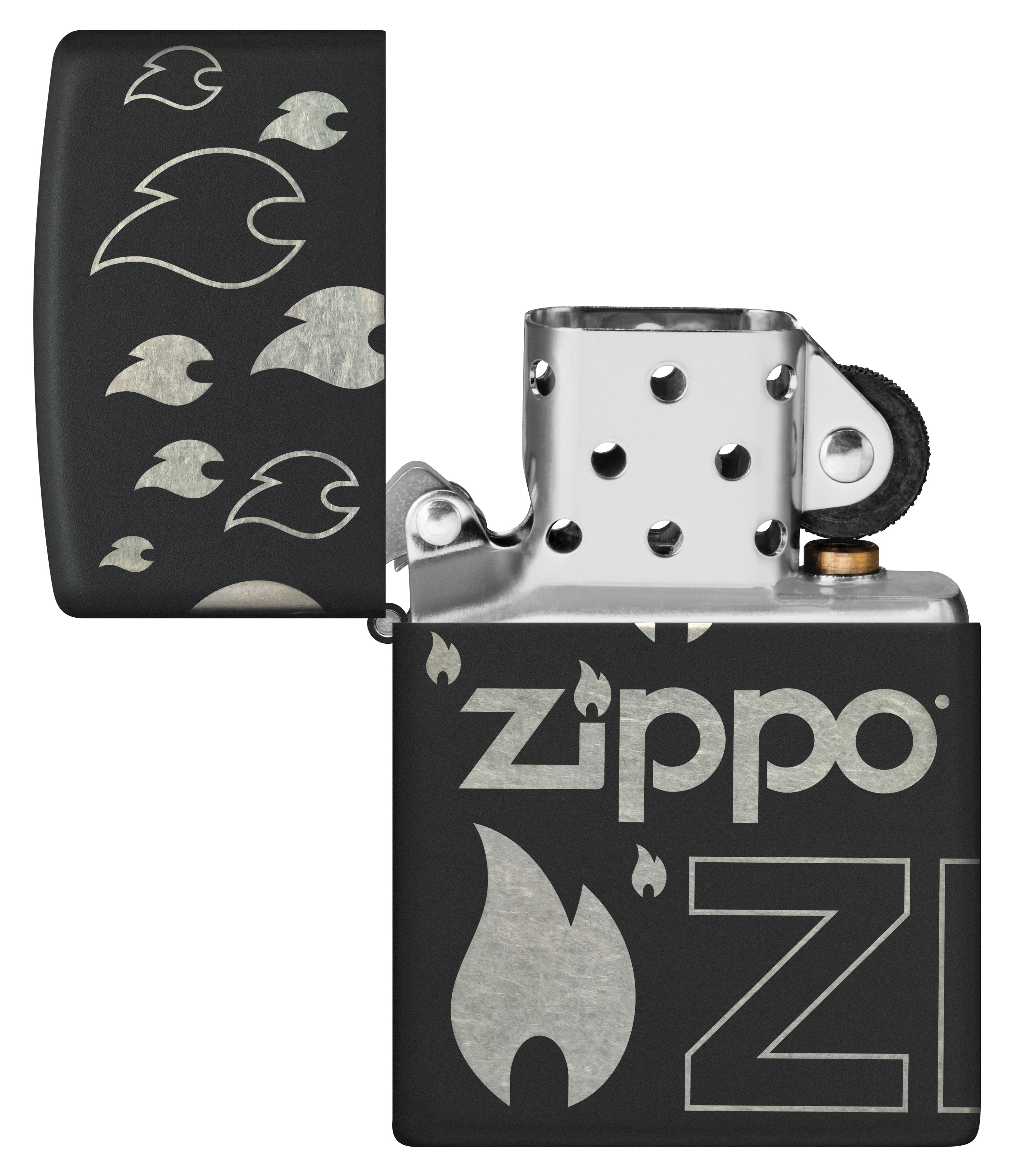 Zippo Flame Icon and Logo, Black Matte Lighter #48908
