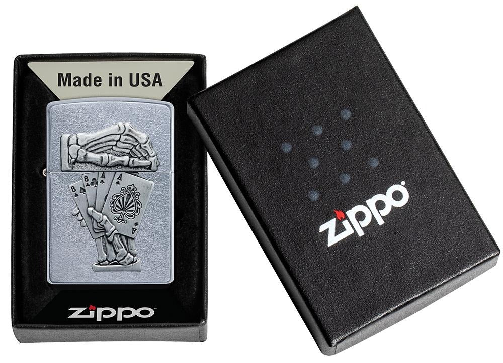 Zippo Dead Mans Hand Poker Casino, Street Chrome Lighter #49536