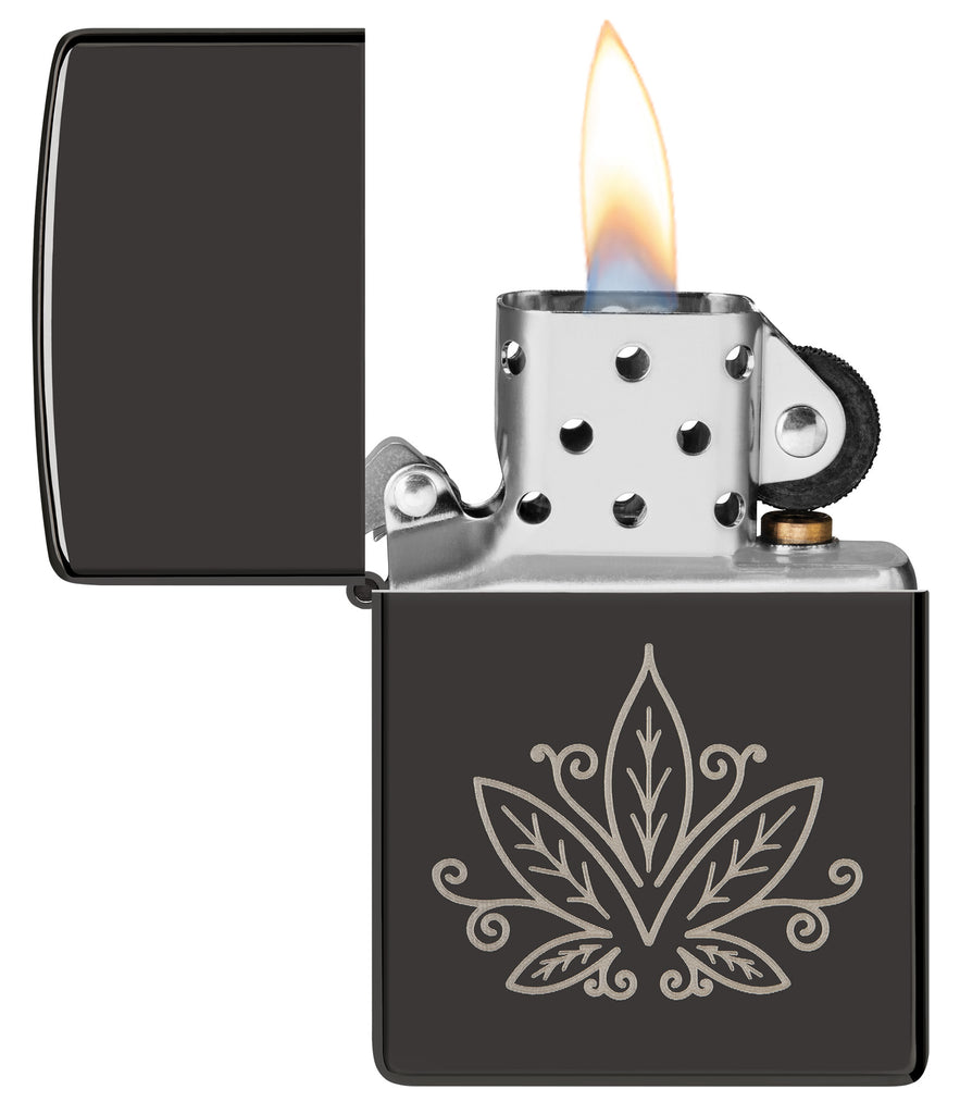 Zippo Cannabis Zentangle, High Polish Black Lighter #48926