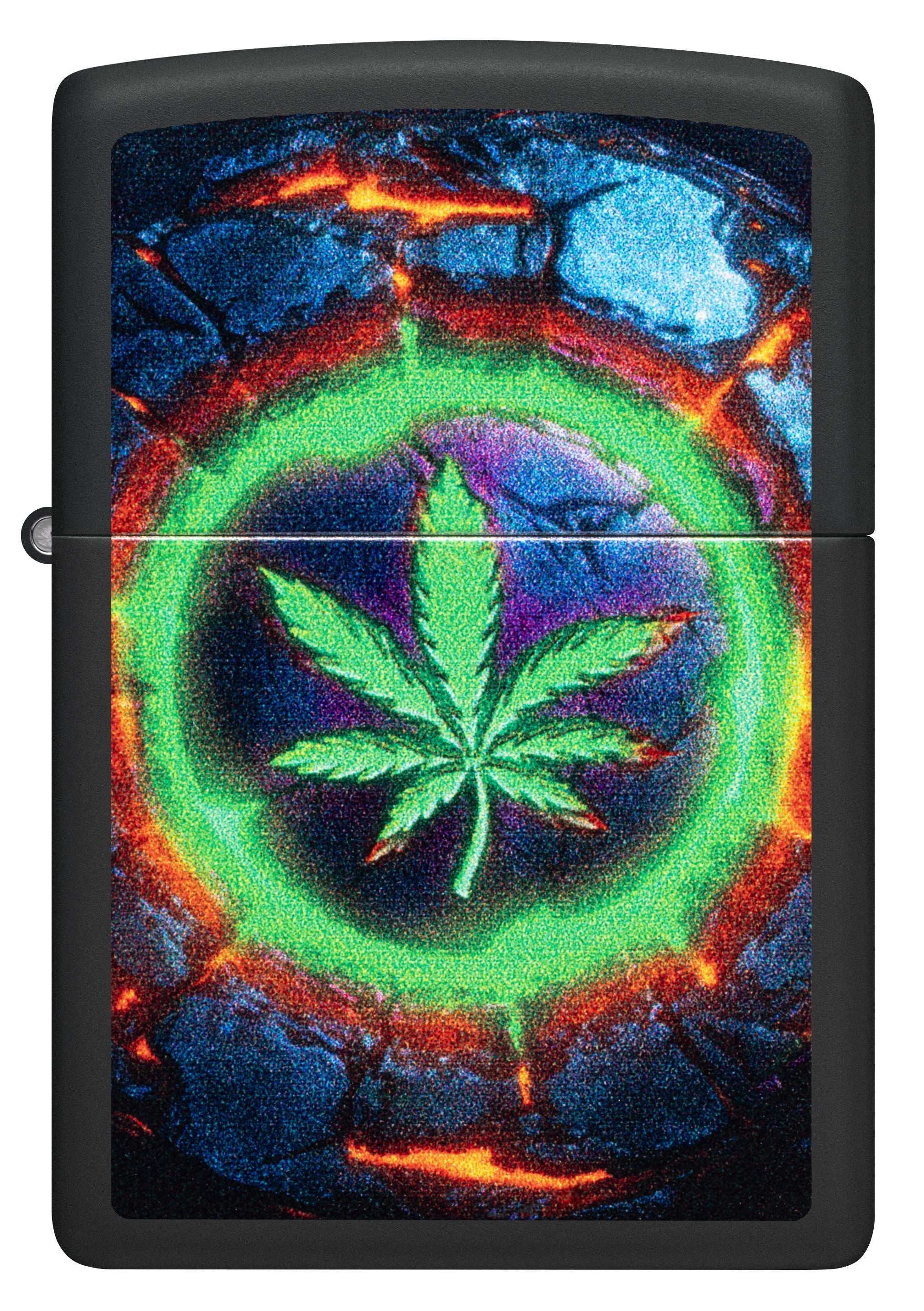 Zippo Cannabis Leaf Neon Glow, Black Matte Lighter #47216