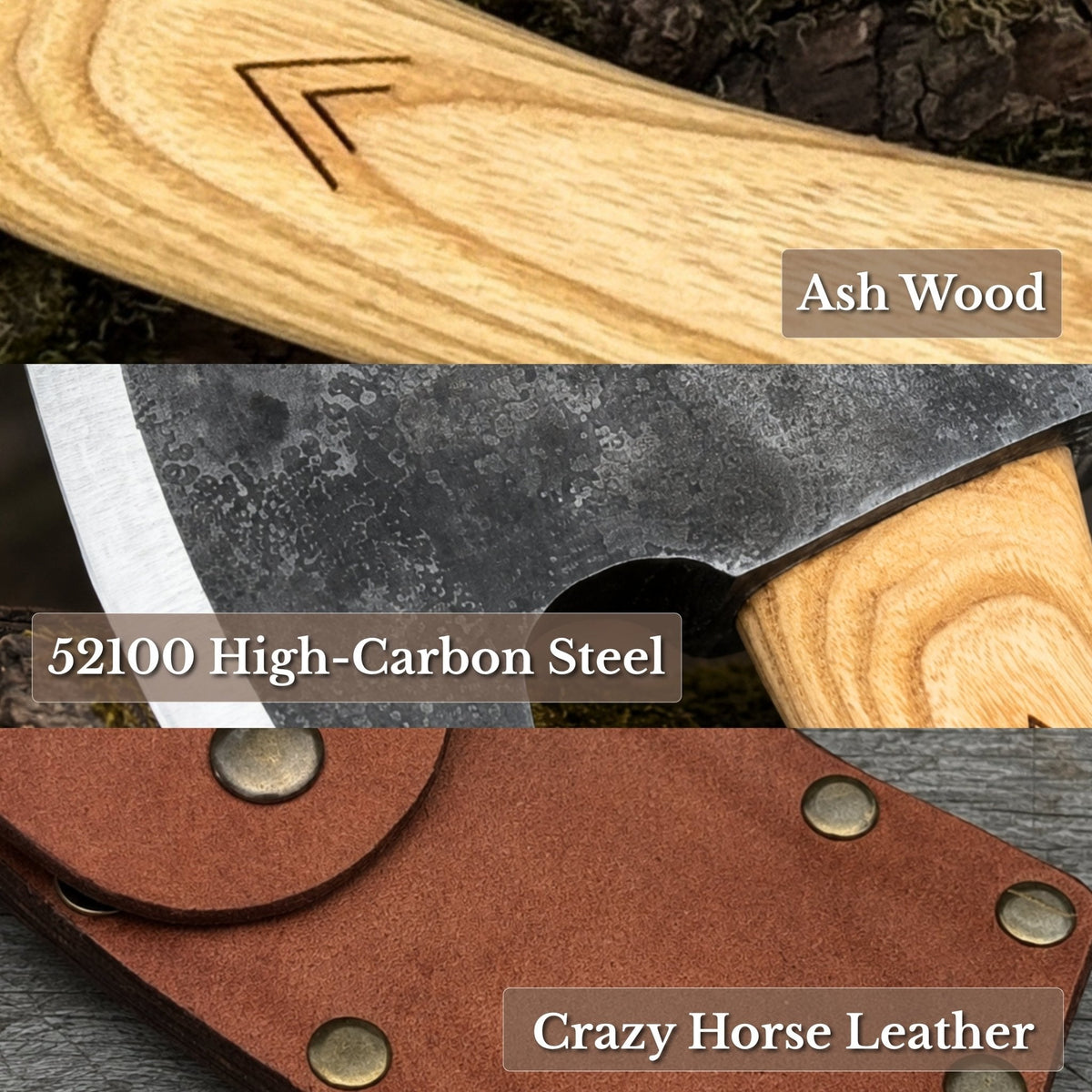 Axe with Ash Wood handle and 52100 High-Carbon Steel blade with Crazy Horse Leather sheath - Relic & Reel
