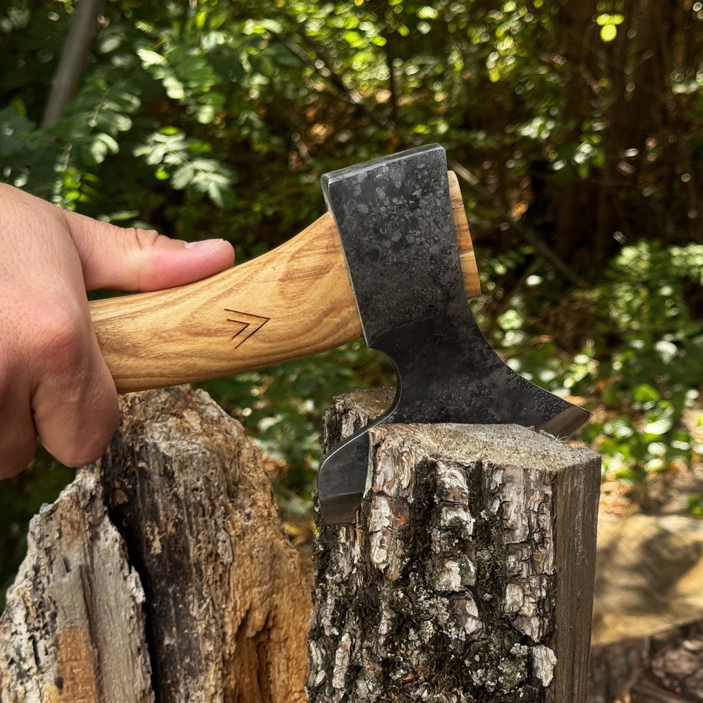 Axe with leather sheath - outdoor wood splitting tool - Relic & Reel