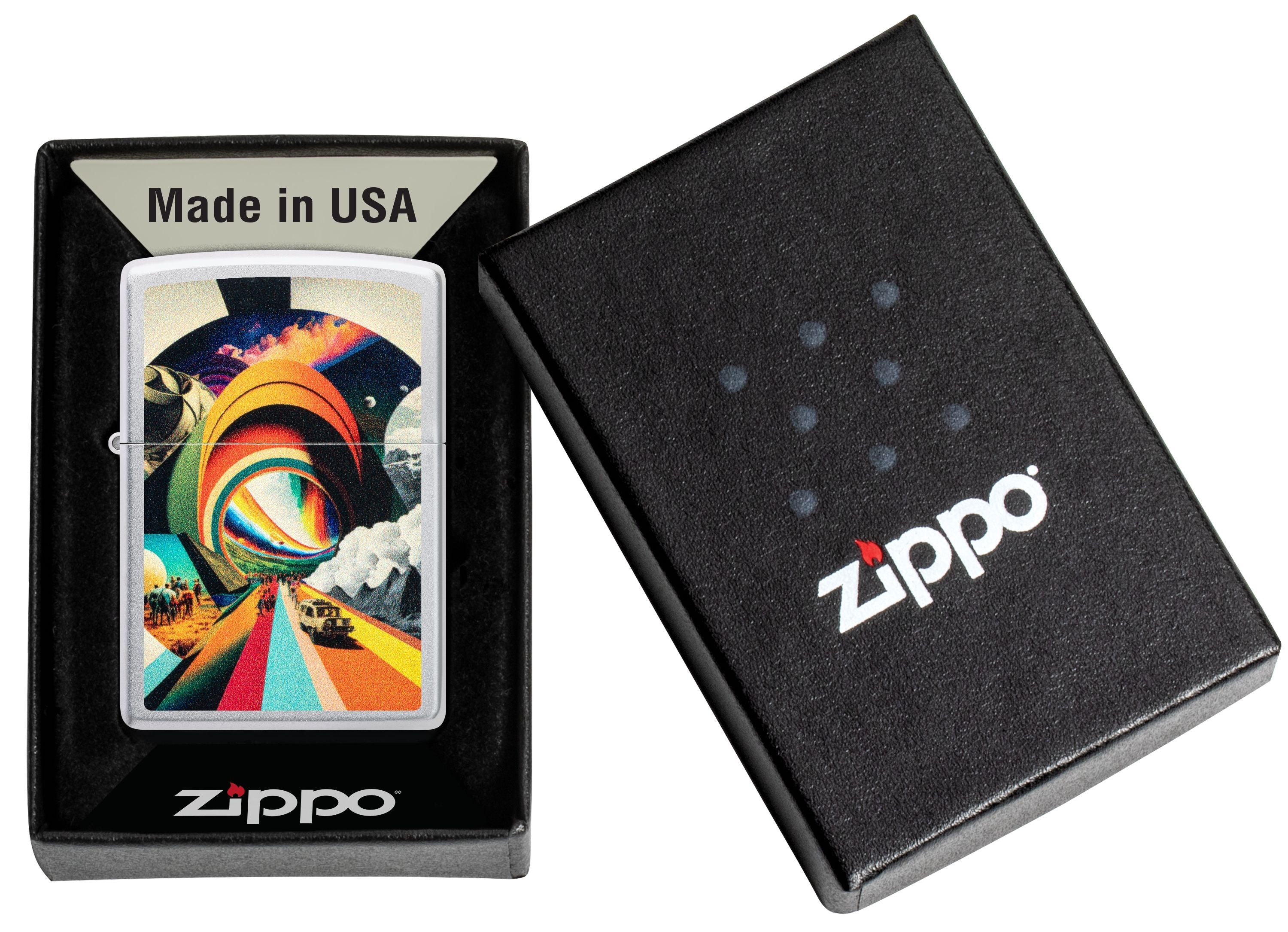 Zippo Psychedelic Travel, Satin Chrome Lighter #46578