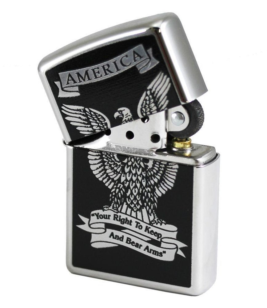 Zippo Eagle Right to Bear Arms, High Polish Chrome Lighter #28290