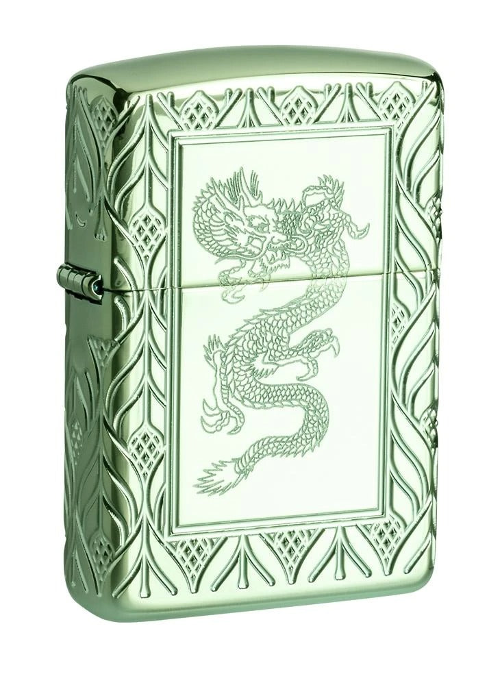 Zippo Armor Elegant Dragon Deep Carve, High Polish Green Lighter #49054