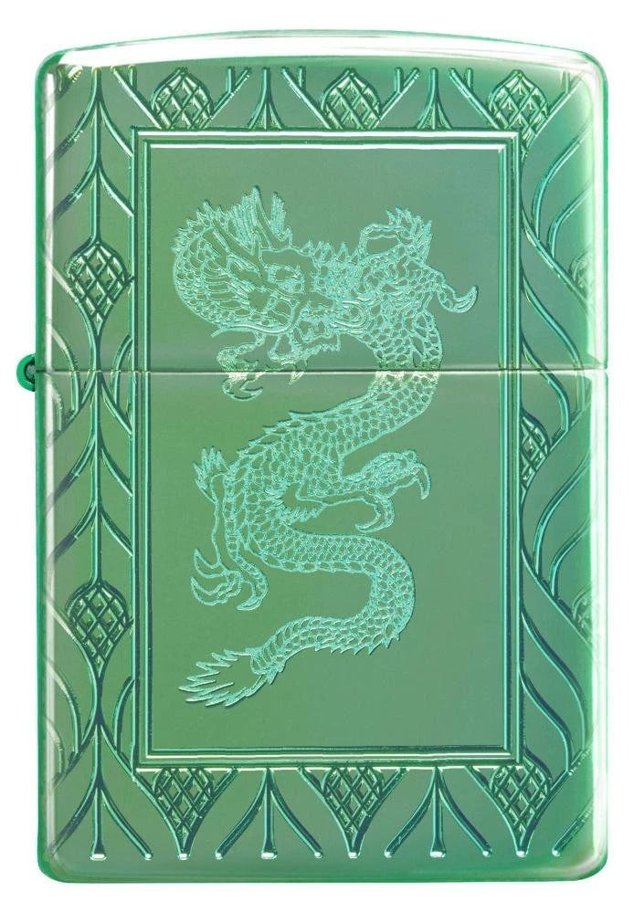 Zippo Armor Elegant Dragon Deep Carve, High Polish Green Lighter #49054
