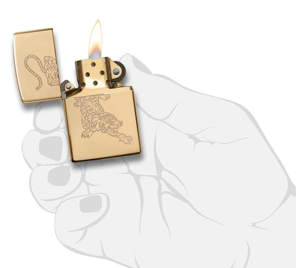 Zippo Tiger Engraved, High Polish Brass Lighter #29884