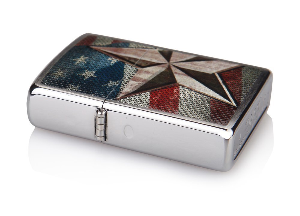 Zippo Retro Star and Flag, Brushed Chrome Lighter #28653