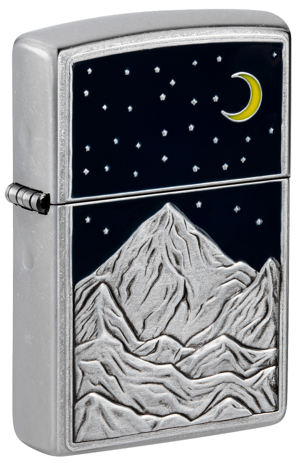 Zippo Mountain Moon and Stars Emblem, Street Chrome Lighter #48632