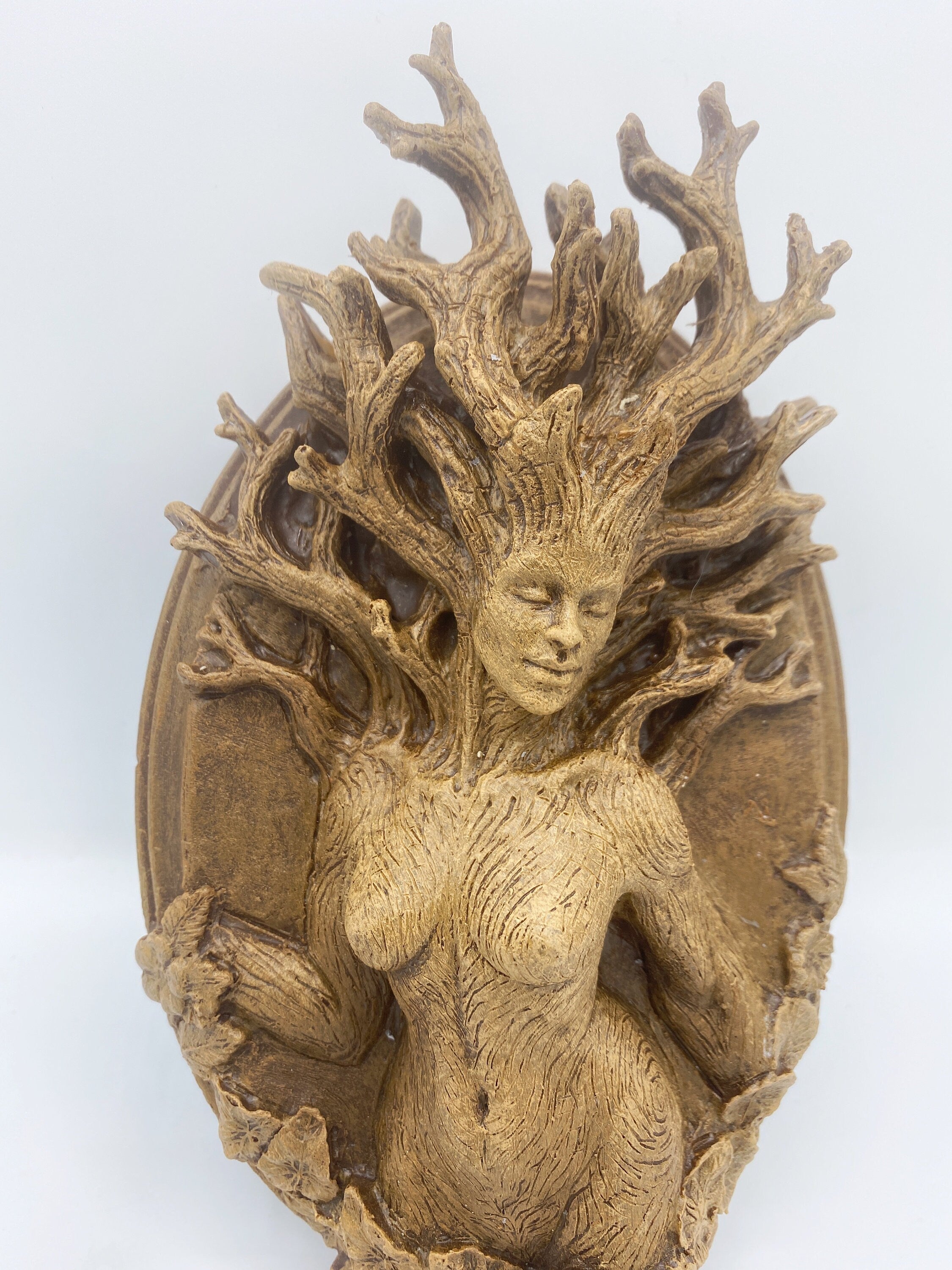 Dryad Wall Plaque, Hand Painted Resin Sculpture | Mythic Forest Creature Wall Art | Woodland Goddess Wall Plaque for Nature Lovers