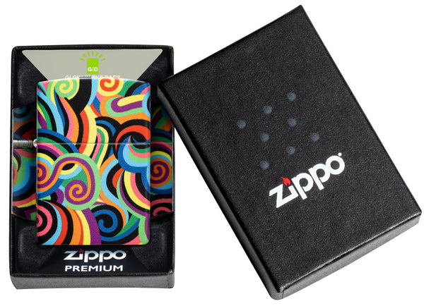Zippo Rietveld Glowing Swirls 540°, Glow-in-the-Dark Green Lighter #46491