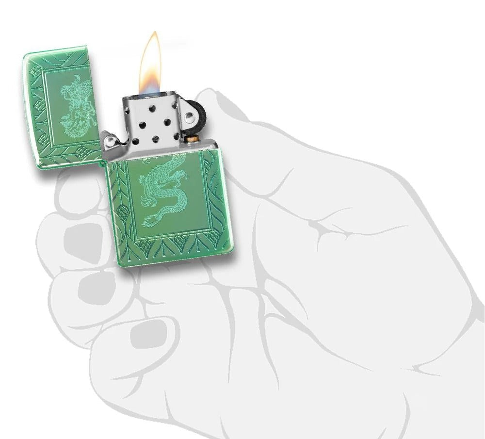 Zippo Armor Elegant Dragon Deep Carve, High Polish Green Lighter #49054