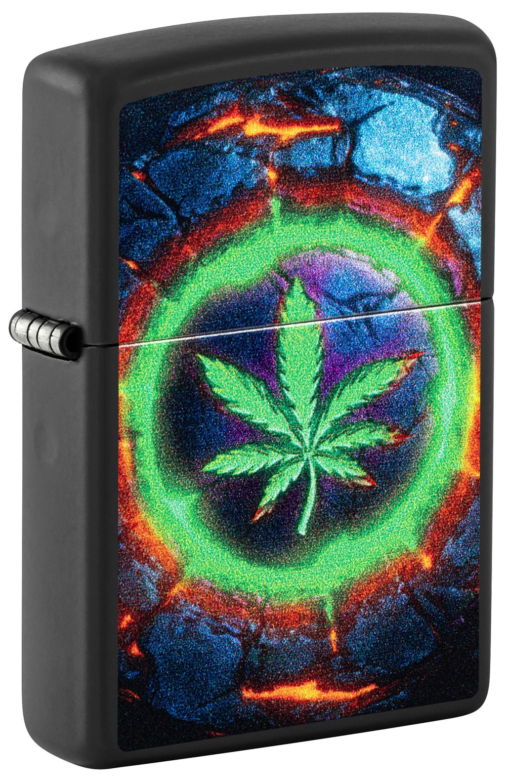 Zippo Cannabis Leaf Neon Glow, Black Matte Lighter #47216