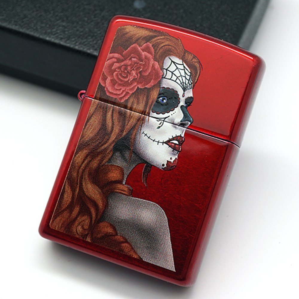 Zippo Day of the Dead Girl, Candy Apple Red Lighter #28830