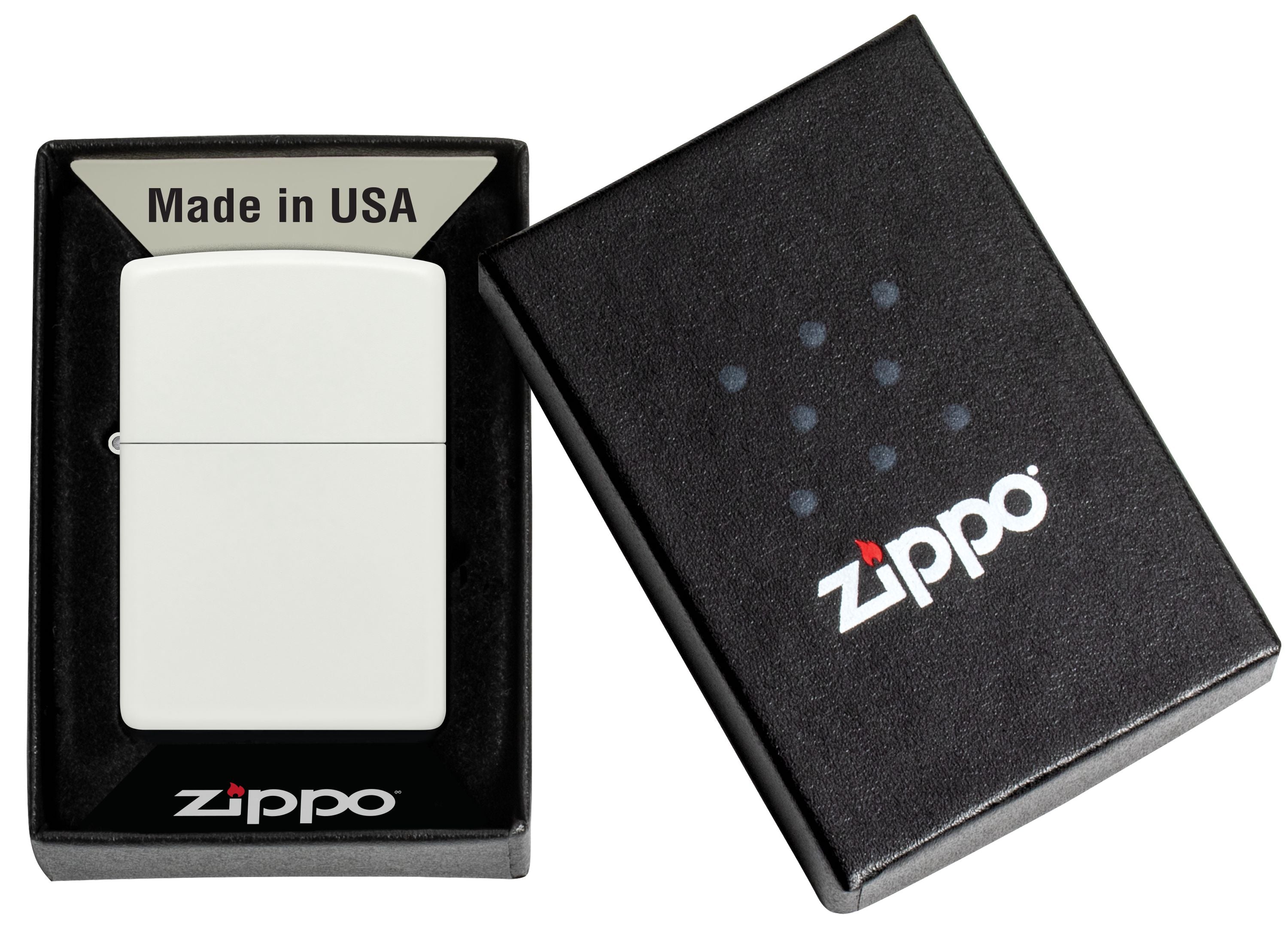 Zippo White Matte Custom & Leather Pouch Gift Set #LPGS-LPCBK-214