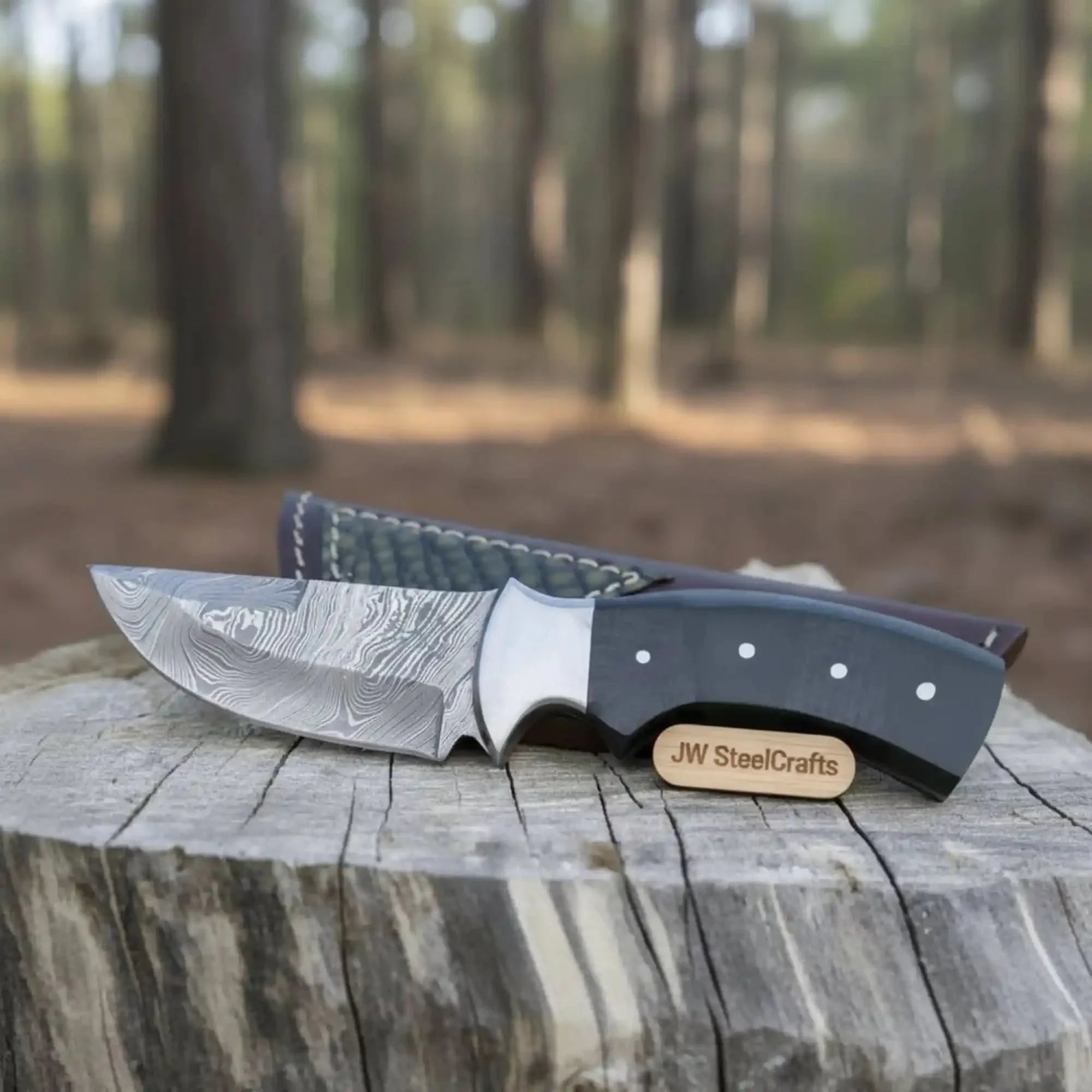 Damascus Skinner Knife Green Black Micarta Handle 3 Inch Blade