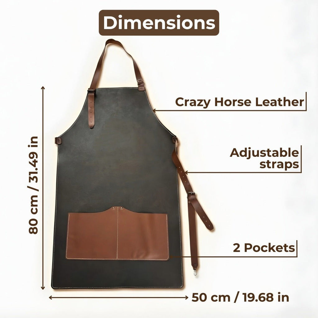 Black Leather Apron with Adjustable Straps and Pockets