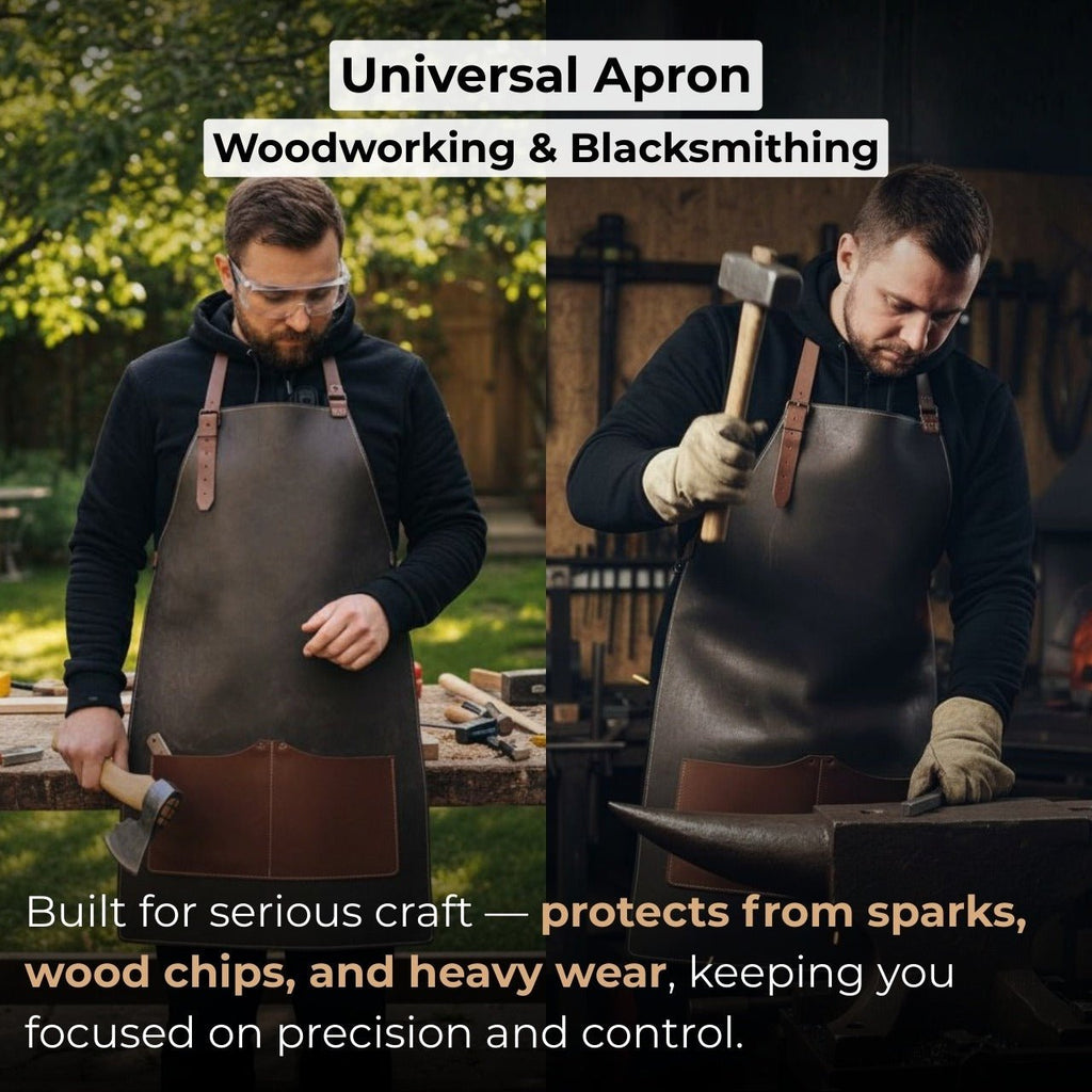 Black Leather Apron with Adjustable Straps and Pockets