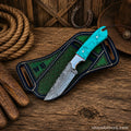 Blue Outlaw Cowboy Hunting Knife – Damascus Steel Turquoise Handle