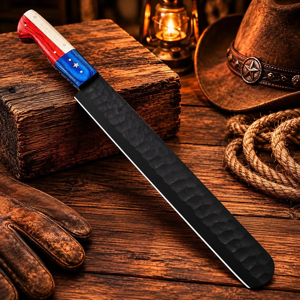 Brisket Chef Knife – D2 Steel Blade Texas Flag Handle