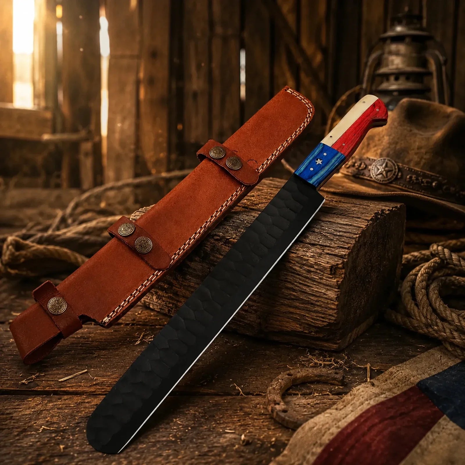 Brisket Chef Knife – D2 Steel Blade Texas Flag Handle