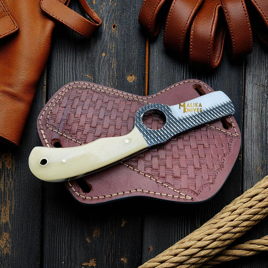 D2 Rasp Steel Bull Cutter Knife Camel Bone Handle