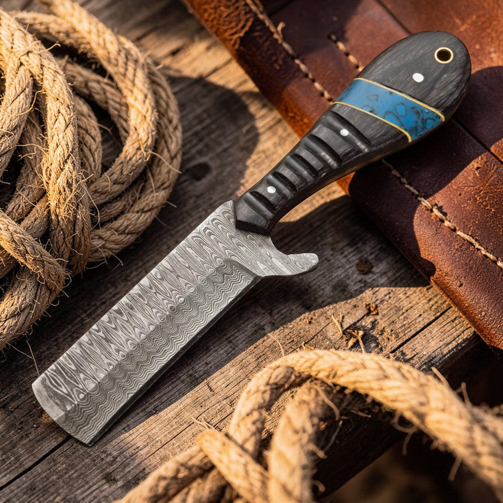 Bull Cutter Knife 1095 Damascus Steel Ranch Knife