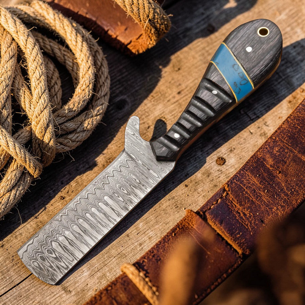 Bull Cutter Knife 1095 Damascus Steel Ranch Knife