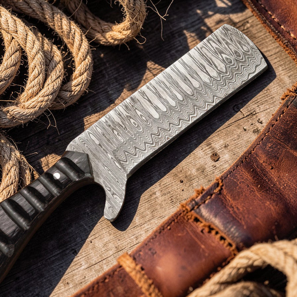 Bull Cutter Knife 1095 Damascus Steel Ranch Knife