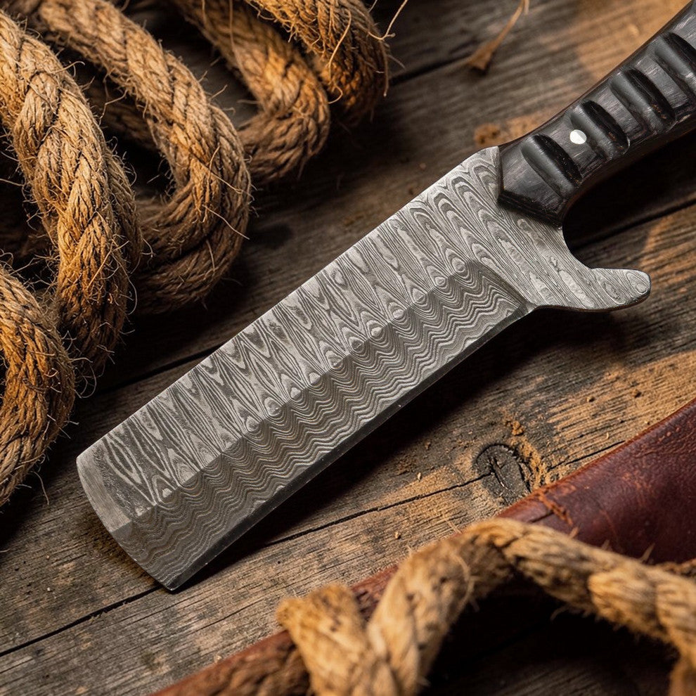 Bull Cutter Knife 1095 Damascus Steel Ranch Knife