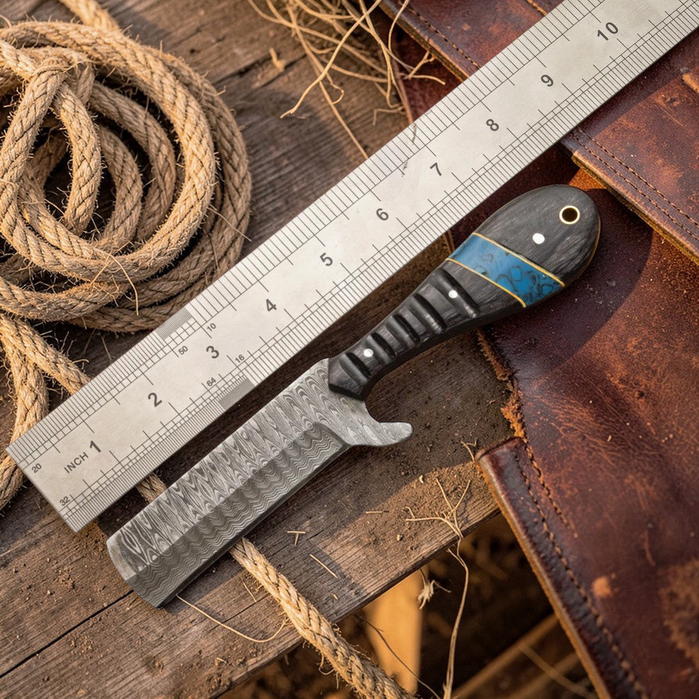 Bull Cutter Knife 1095 Damascus Steel Ranch Knife