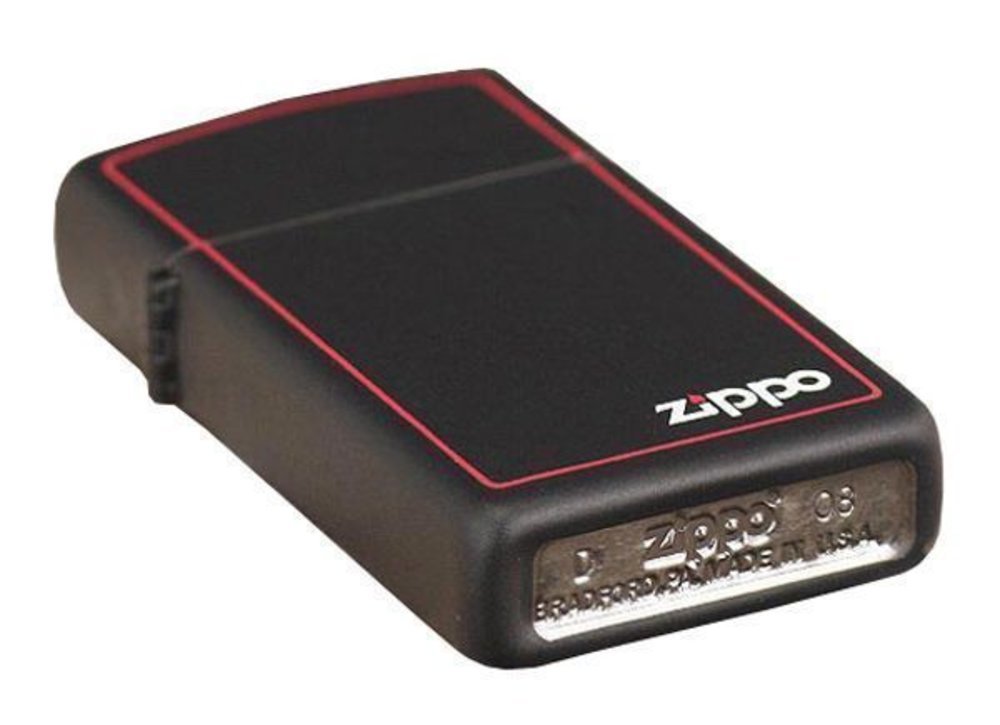 Zippo Slim Red Border, Black Matte Lighter #1618ZB