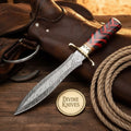 Damascus Braided Dagger Knife with Herringbone Handle
