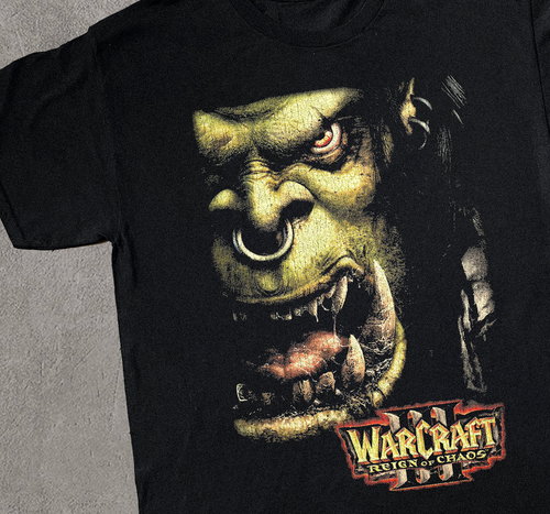 Black Warcraft III Reign of Chaos T-shirt by Parallel featuring a detailed Chaos faction graphic on the front.
