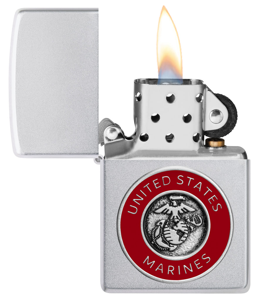 Zippo United States Marines Corps Sating Chrome, Satin Chrome Lighter #48974