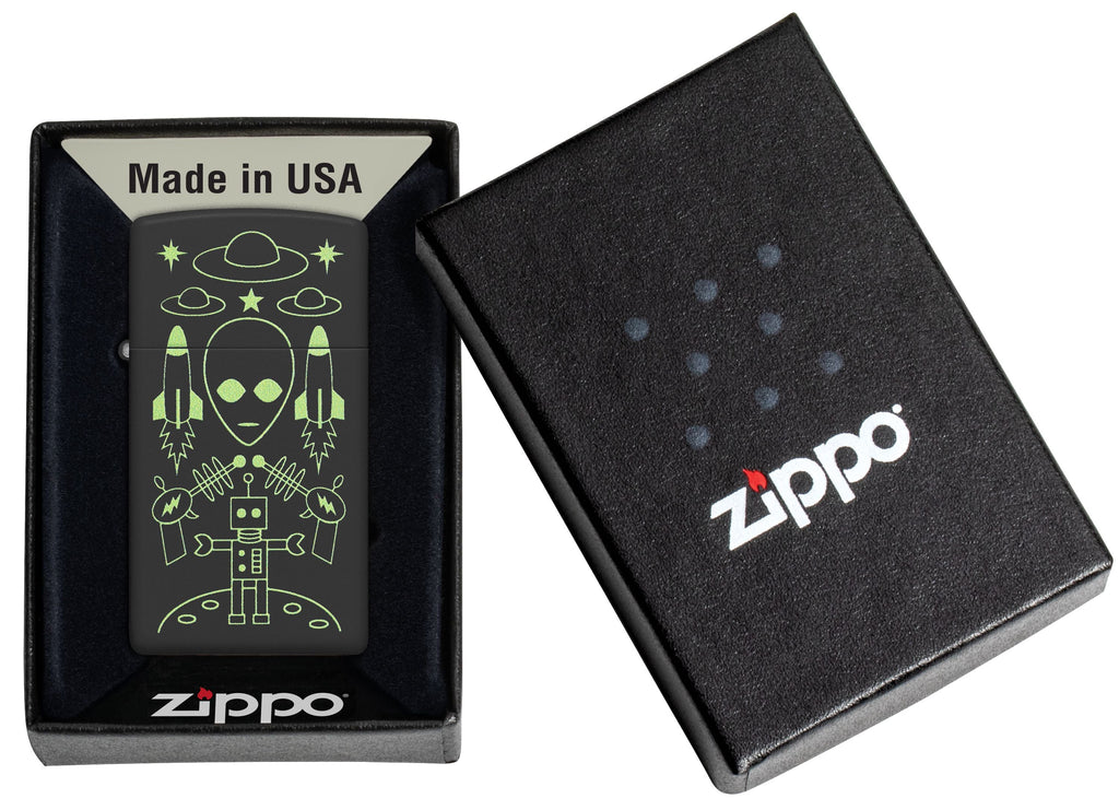 Zippo Slim Alien Robot, Black Matte Lighter #46691