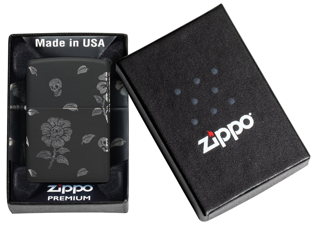 Zippo Flower Skulls 360°, Black Matte Lighter #48931
