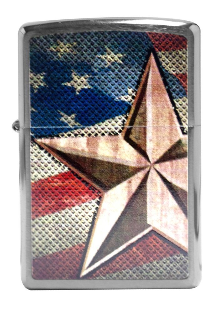 Zippo Retro Star and Flag, Brushed Chrome Lighter #28653