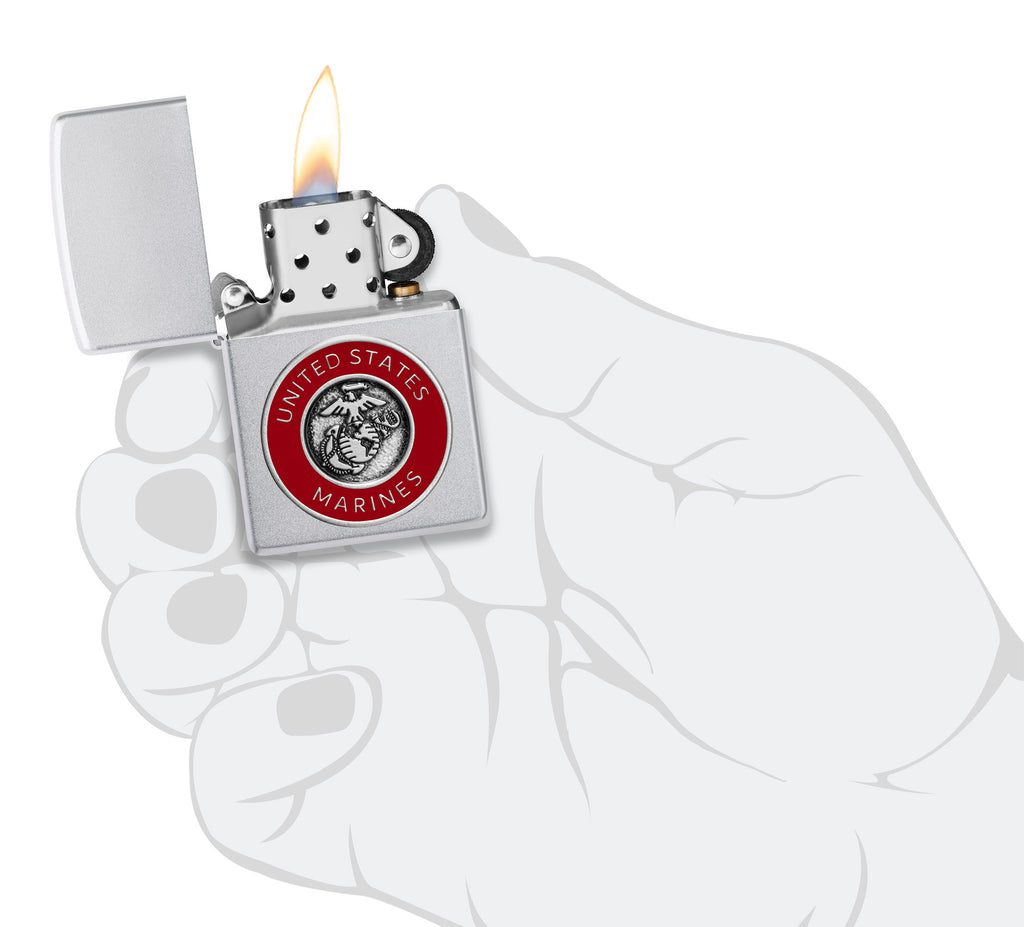 Zippo United States Marines Corps Sating Chrome, Satin Chrome Lighter #48974