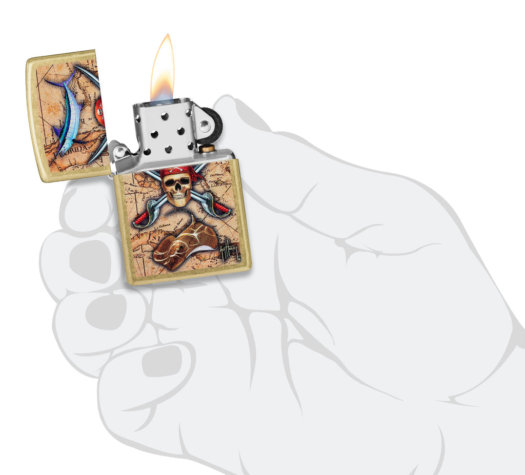 Zippo Guy Harvey Pirate Crossbones, Street Brass Lighter #48966