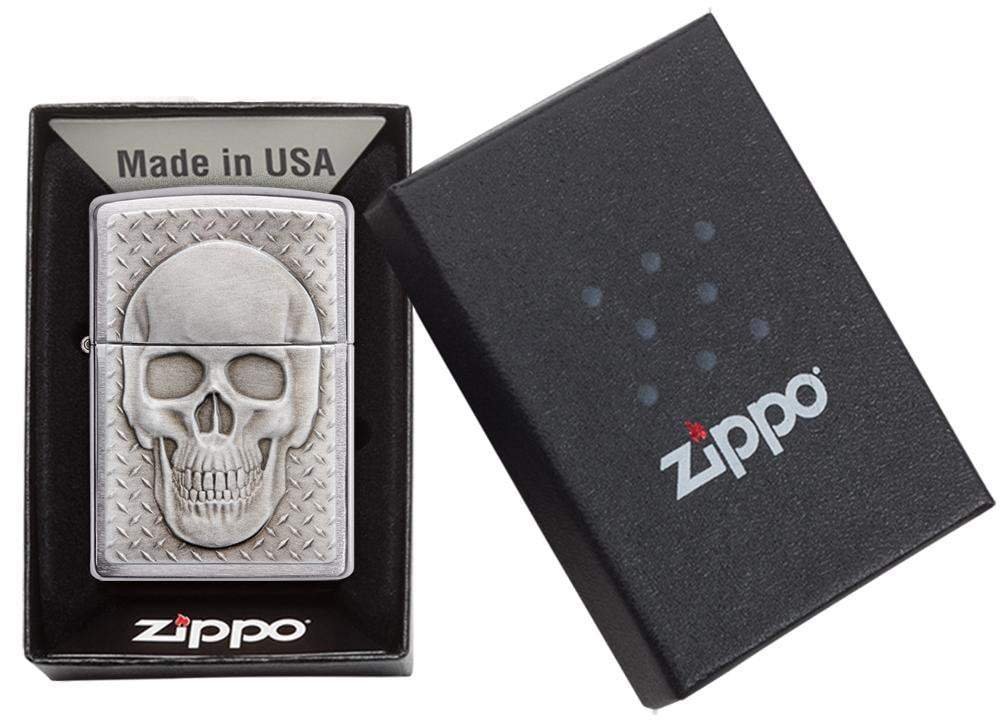 Zippo Skull With Brain Surprise, Brushed Chrome Lighter #29818