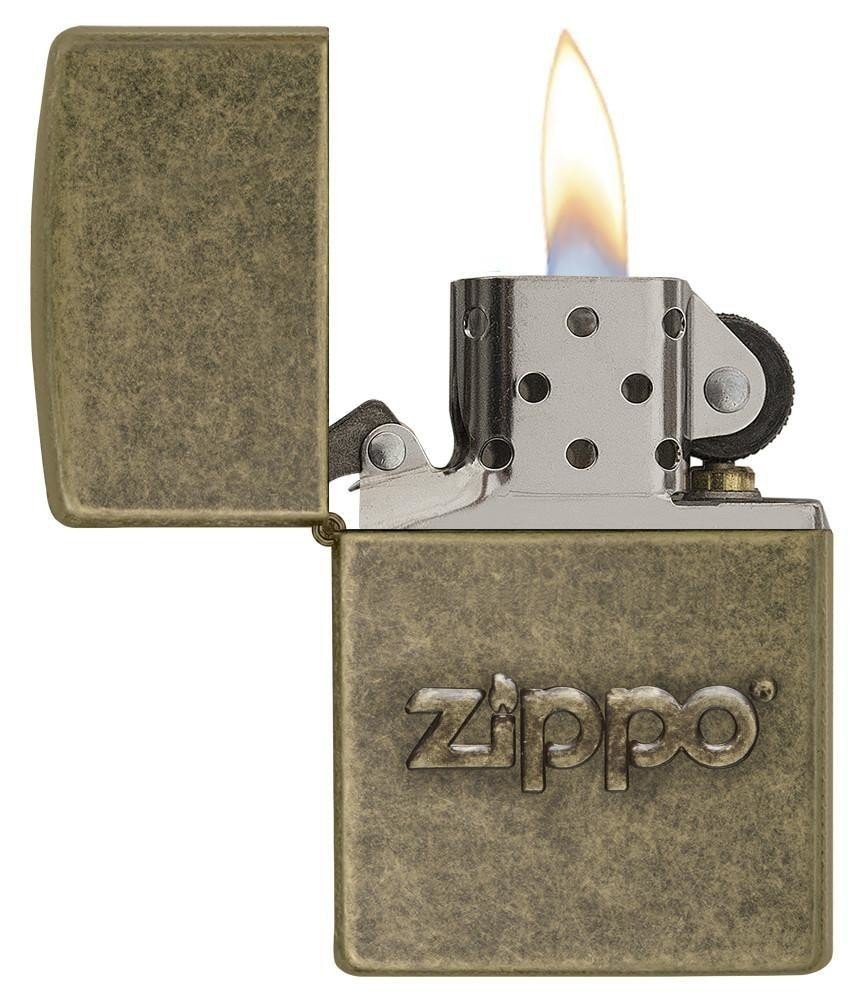 Zippo Stamped Logo, Antique Brass Lighter #28994